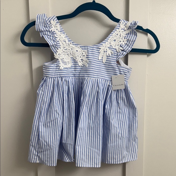 Tahari Other - Tahari Kids Blue and White Striped Blouse with Lace